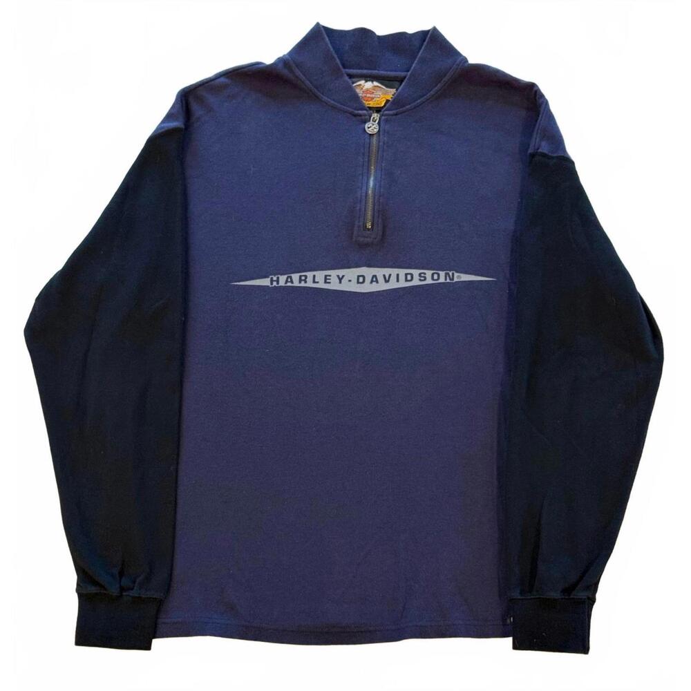 2000's Harley-Davidson 1/4 Zip Pullover Sweatshirt Navy & Black – Men’s Large